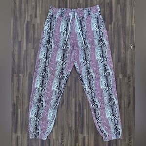 NWT - Like An Angel - Pink and Black Reptile Print Drawstring Joggers - Size L